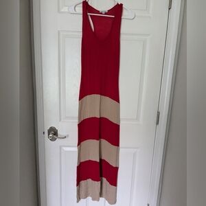 Velvet Torch Red And Tan Striped Maxi Dress Size Small GUC